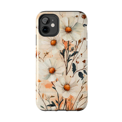 Pastel Orange Floral iPhone Case - Elegant Plaid Protective Cover