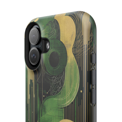 Abstract Green & Gold MagSafe iPhone Case - Geometric Art Deco Protective Cover