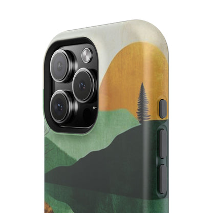 Retro Mountain Sunrise MagSafe iPhone Case – Minimalist Landscape Design, Dual-Layer Protection