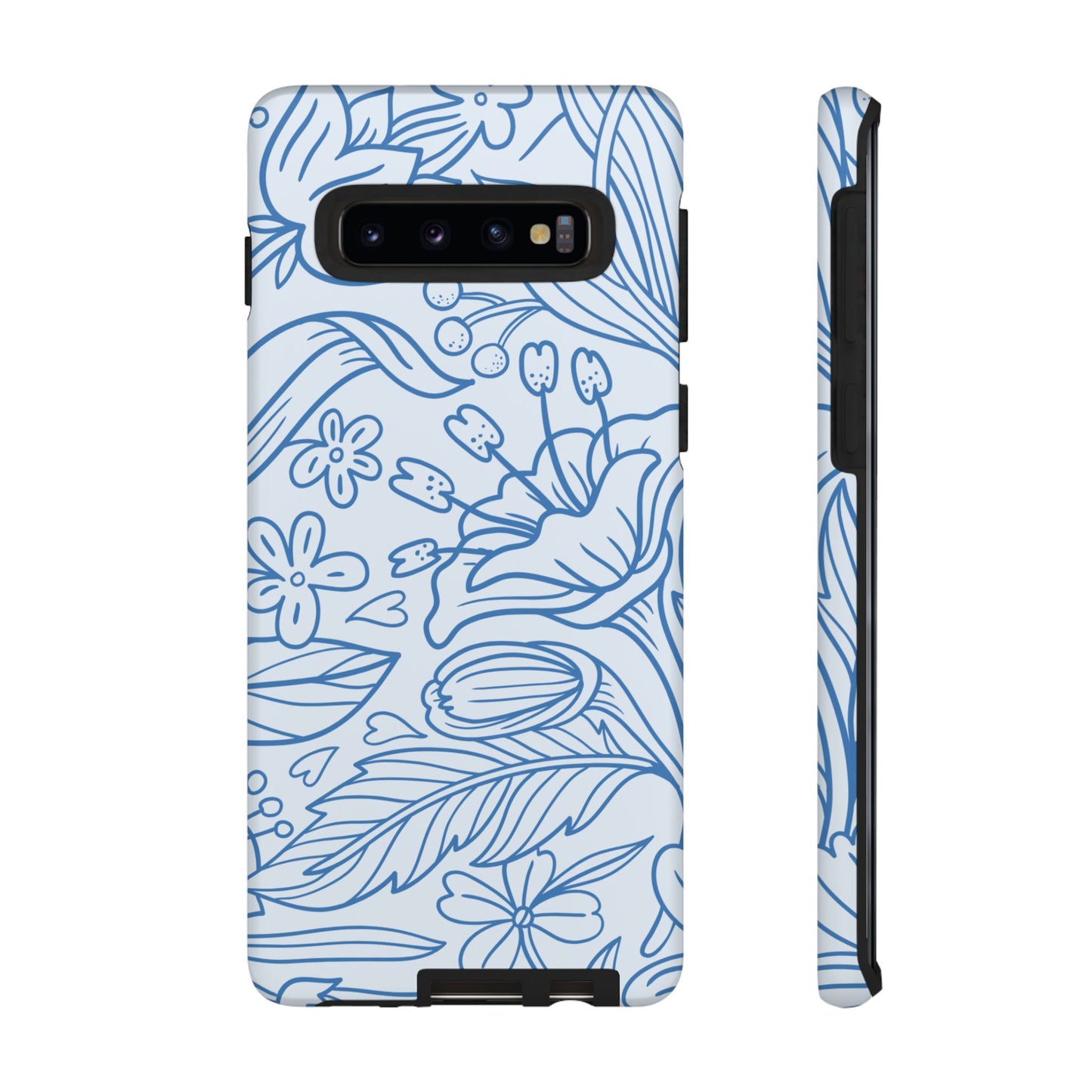 Dusty Blue Floral Line Art Tough Samsung Galaxy Case – Minimalist Botanical Design with Dual-Layer Protection