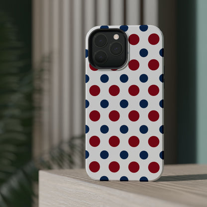 Patriotic Navy, White, and Red Polka Dot MagSafe iPhone Case