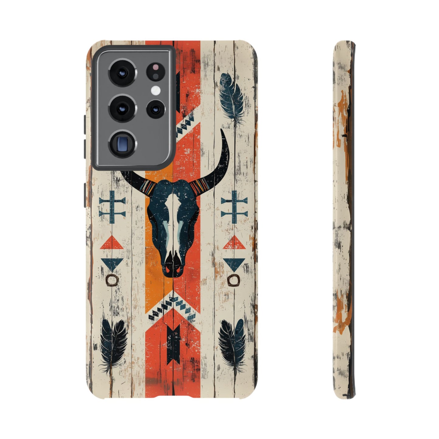 Rustic Western Bull Skull Tough Samsung Galaxy Case – Distressed Wood Design, Dual - Layer Protection - BOGO Cases