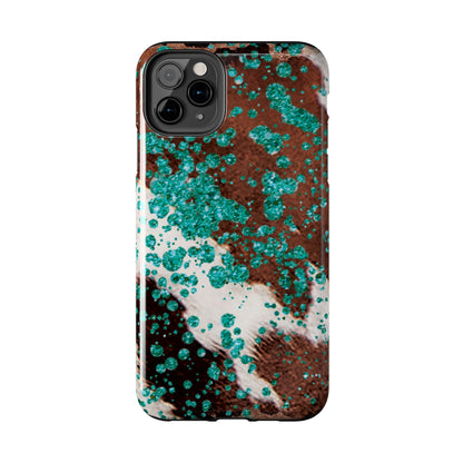 Teal Glitter Cowhide - iPhone Series Case