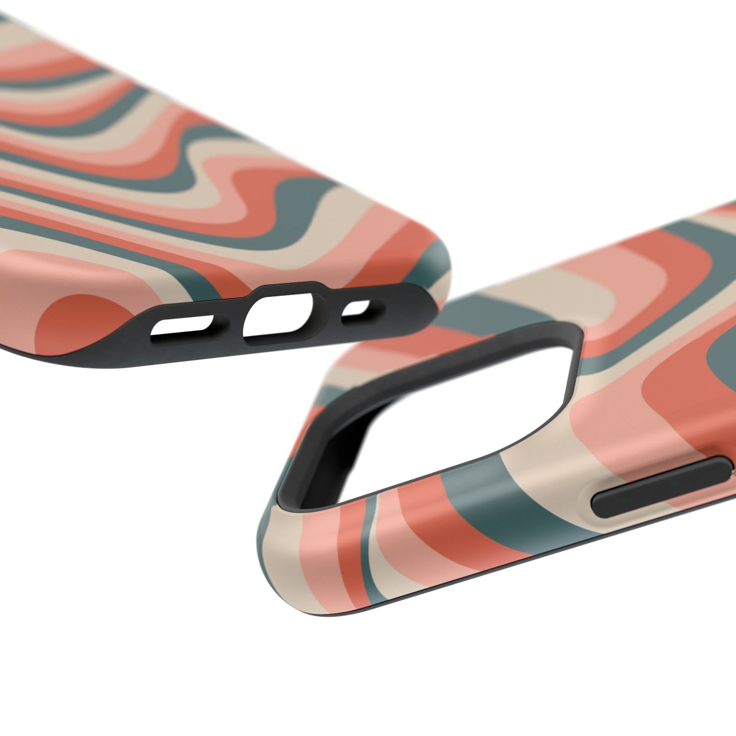 Groovy Waves MagSafe iPhone Case – Retro 70s-Inspired Stripes in Coral, Cream, and Teal