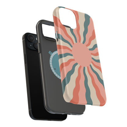 Retro Sunburst MagSafe iPhone Case – Bold 70s-Inspired Waves in Coral, Teal, and Cream