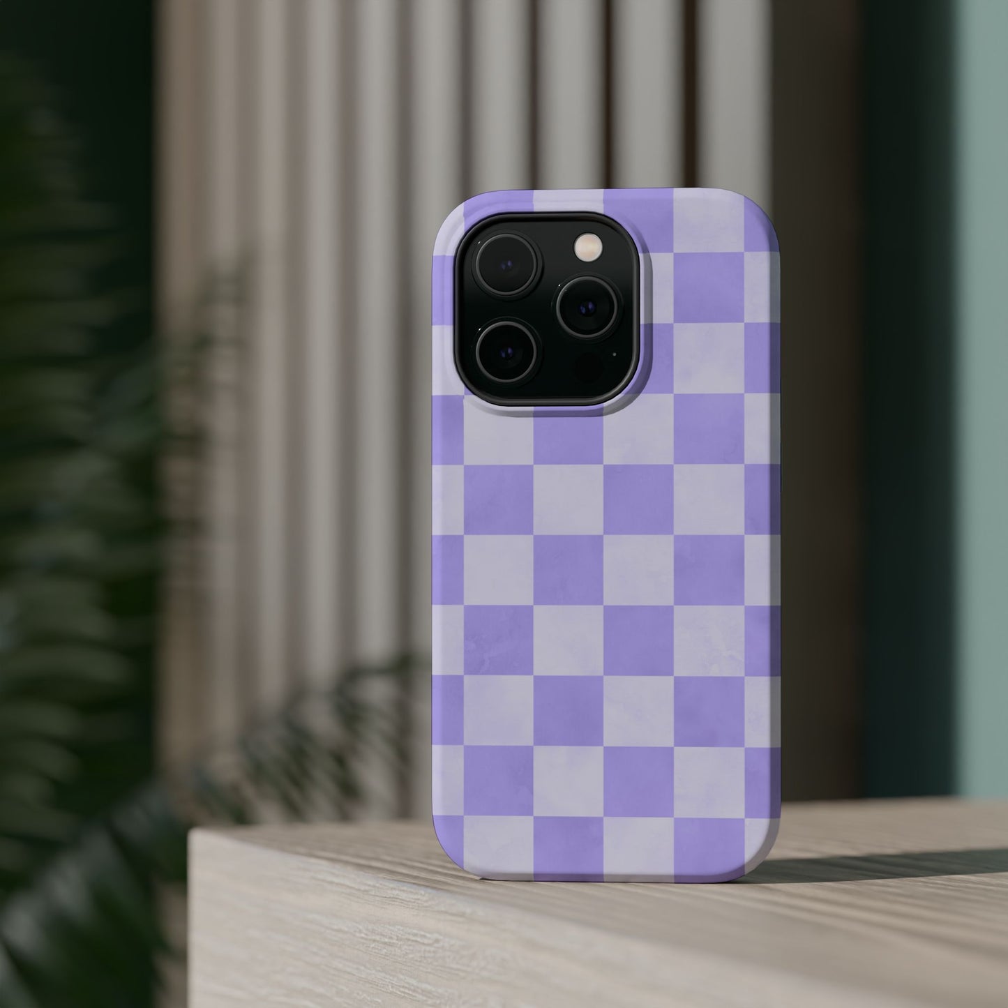 Lavender Checkerboard MagSafe iPhone Case – Shockproof, Smooth Matte Finish, Dual-Layer Design