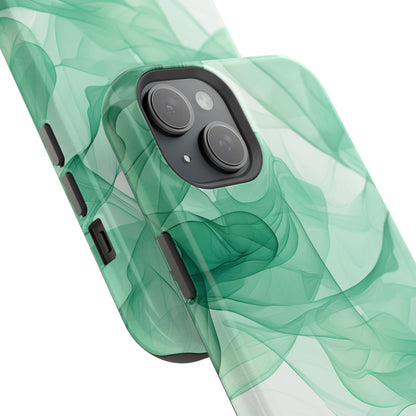 Translucent Flowing Green Fabric MagSafe iPhone Case – Elegant Fluid Design