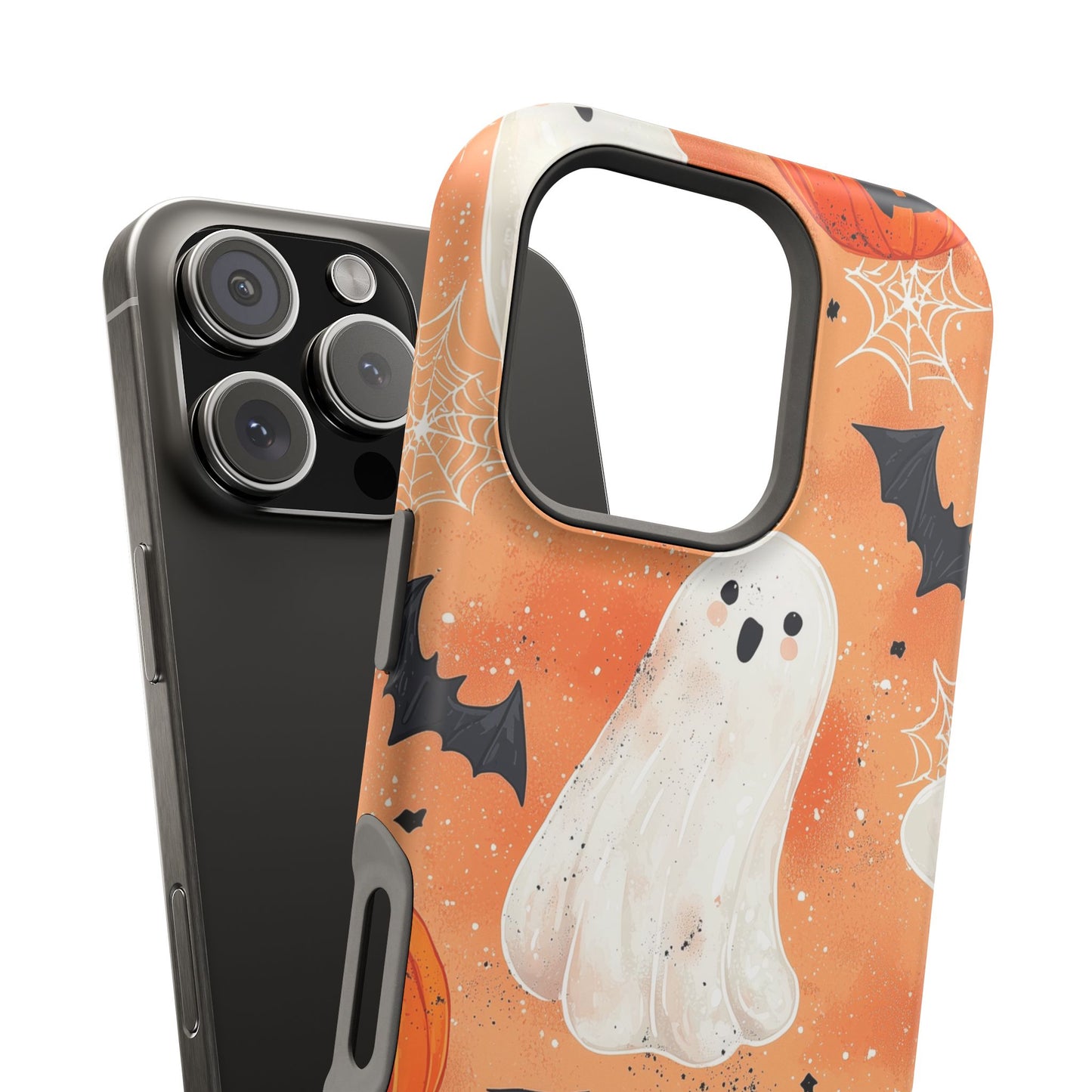 Spooky Cute Ghost MagSafe iPhone Case – Halloween Ghosts, Pumpkins, Bats & Cobwebs Design