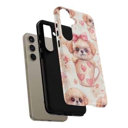 Adorable Puppy in Teacup Samsung Galaxy Case – Tough, Dual-Layer Protection with Cute Pink Bow Design