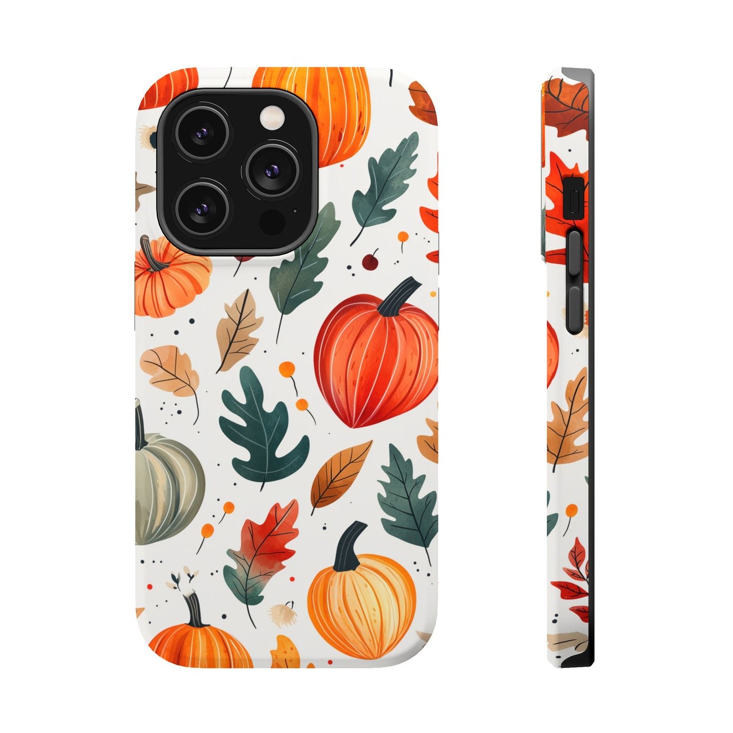 Autumn Harvest MagSafe iPhone Case - Pumpkin and Fall Leaf Design