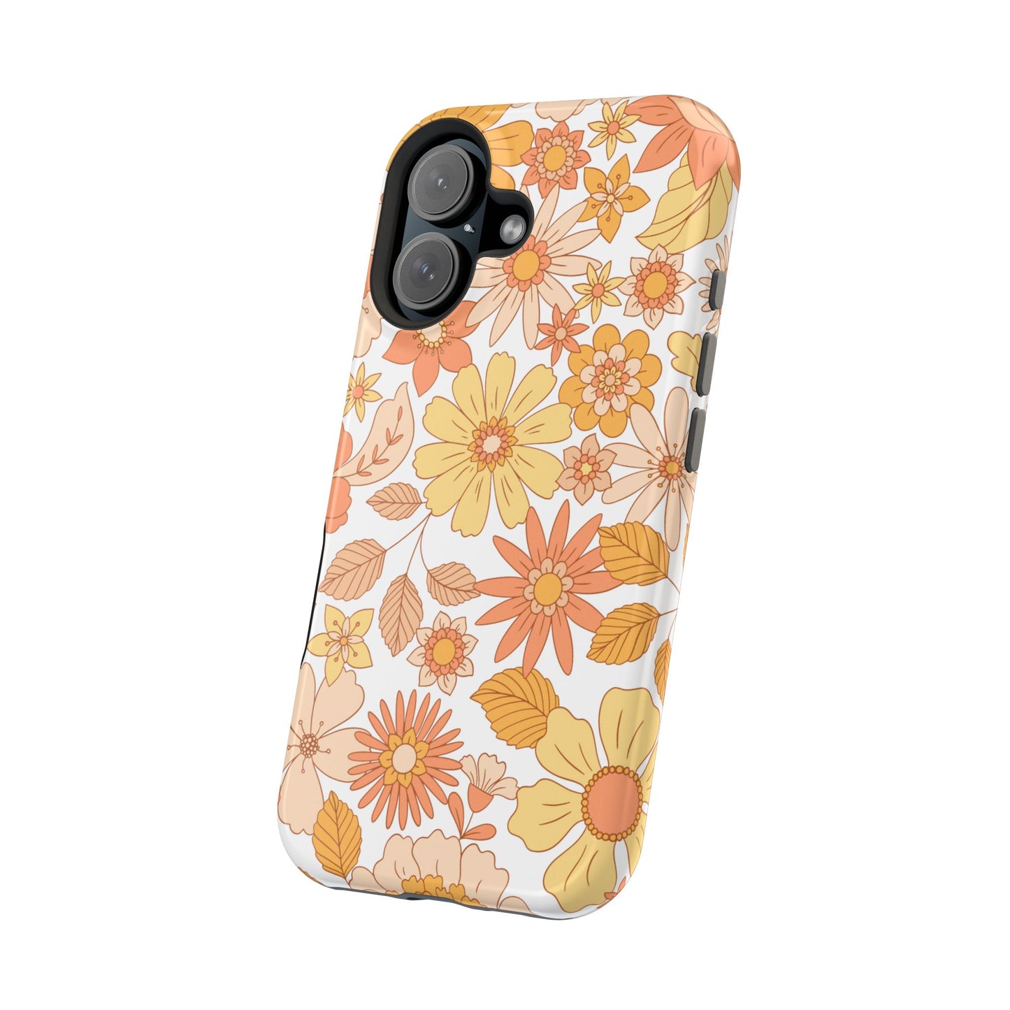 Vintage Floral Bloom MagSafe iPhone Case – Warm Orange & Yellow Retro Flower Design with Matte Finish