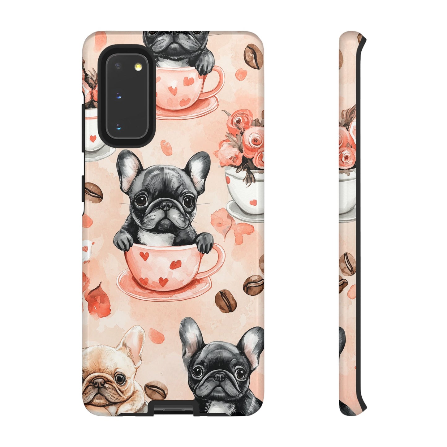 French Bulldogs in Heart Teacups Samsung Galaxy  Case – Cute Dog & Floral Design, Shockproof Protection