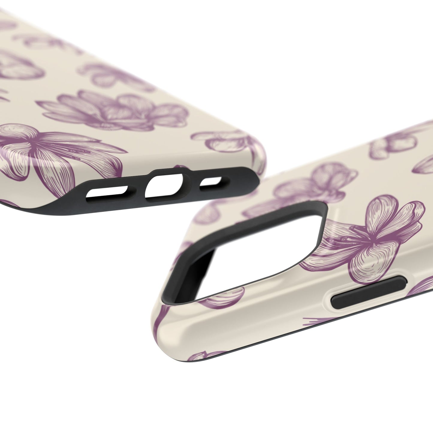 Vintage Botanical Floral Tough MagSafe iPhone Case – Hand-Drawn Purple Flowers, Shockproof Design