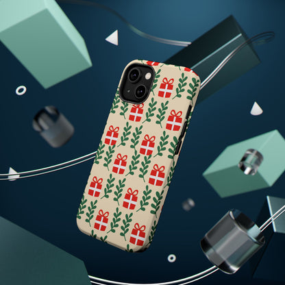 MagSafe iPhone Case: Holiday Cheer – Red Gifts & Green Leaves