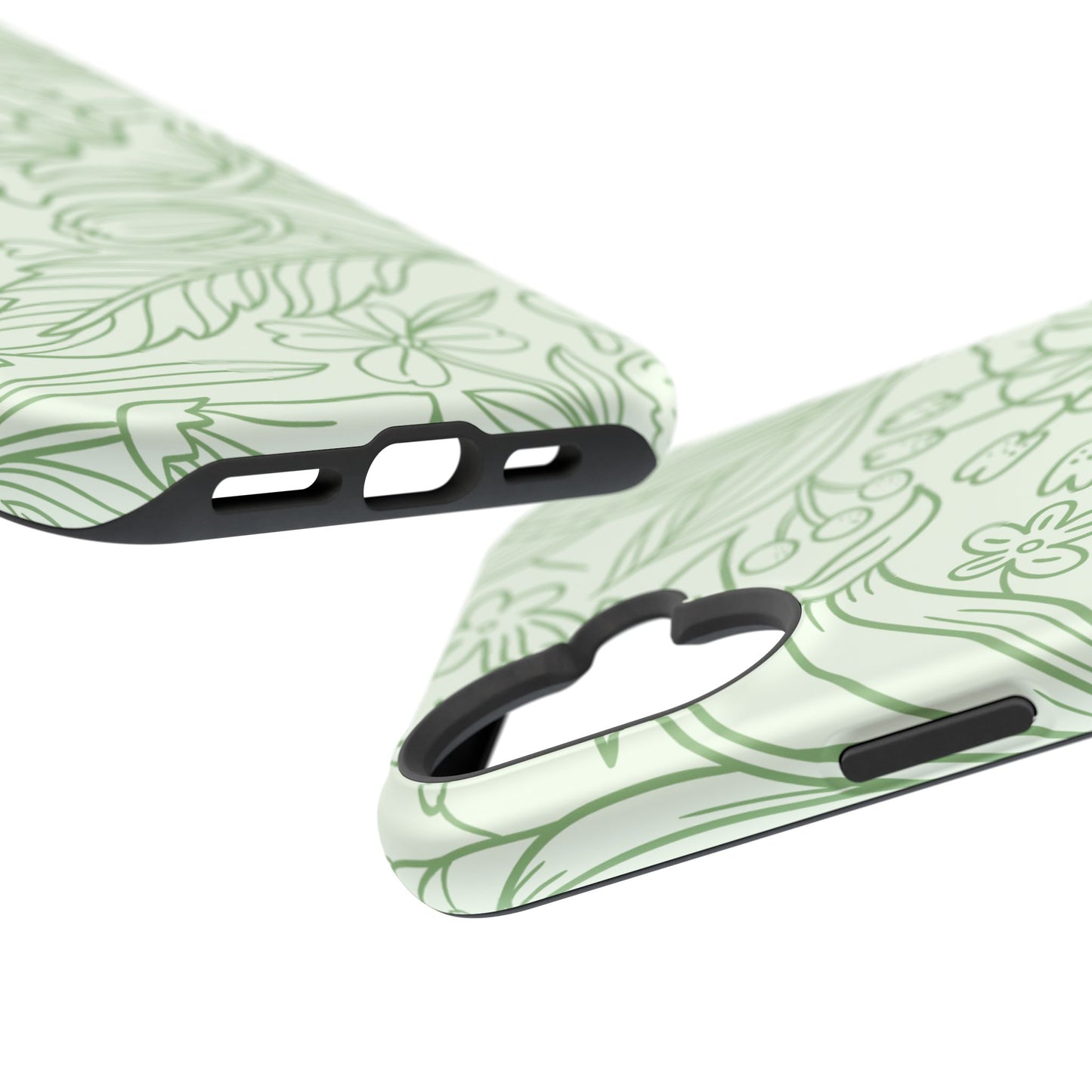 Sage Green Floral Line Art Tough MagSafe iPhone Case – Minimalist Botanical Design with Dual-Layer Protection