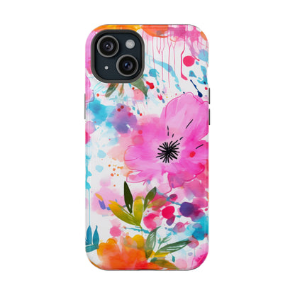 Color Splash Pink & Orange Watercolor Floral - MagSafe iPhone Case