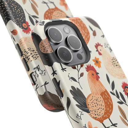 MagSafe iPhone Case: Cluckin' Vintage – Chickens & Leaves