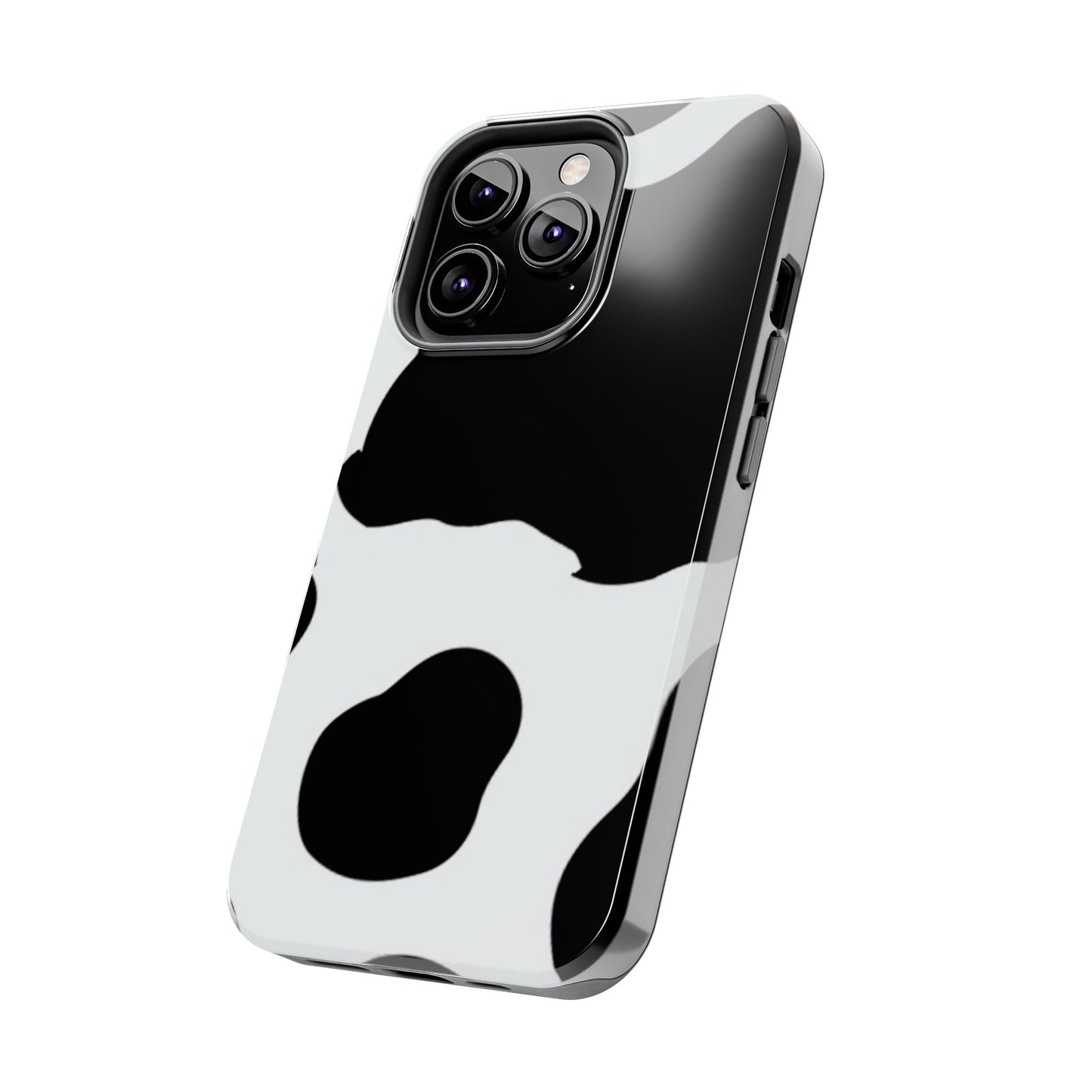 Bold Black and White Cow Print Tough iPhone Case – Modern Animal Pattern with Dual-Layer Protection