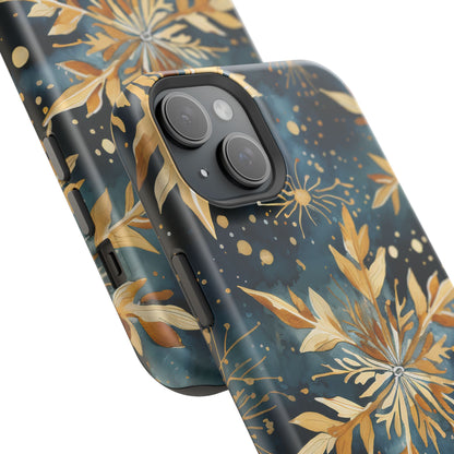 Gold Floral Snowflakes on Midnight Blue - MagSafe iPhone Series Case