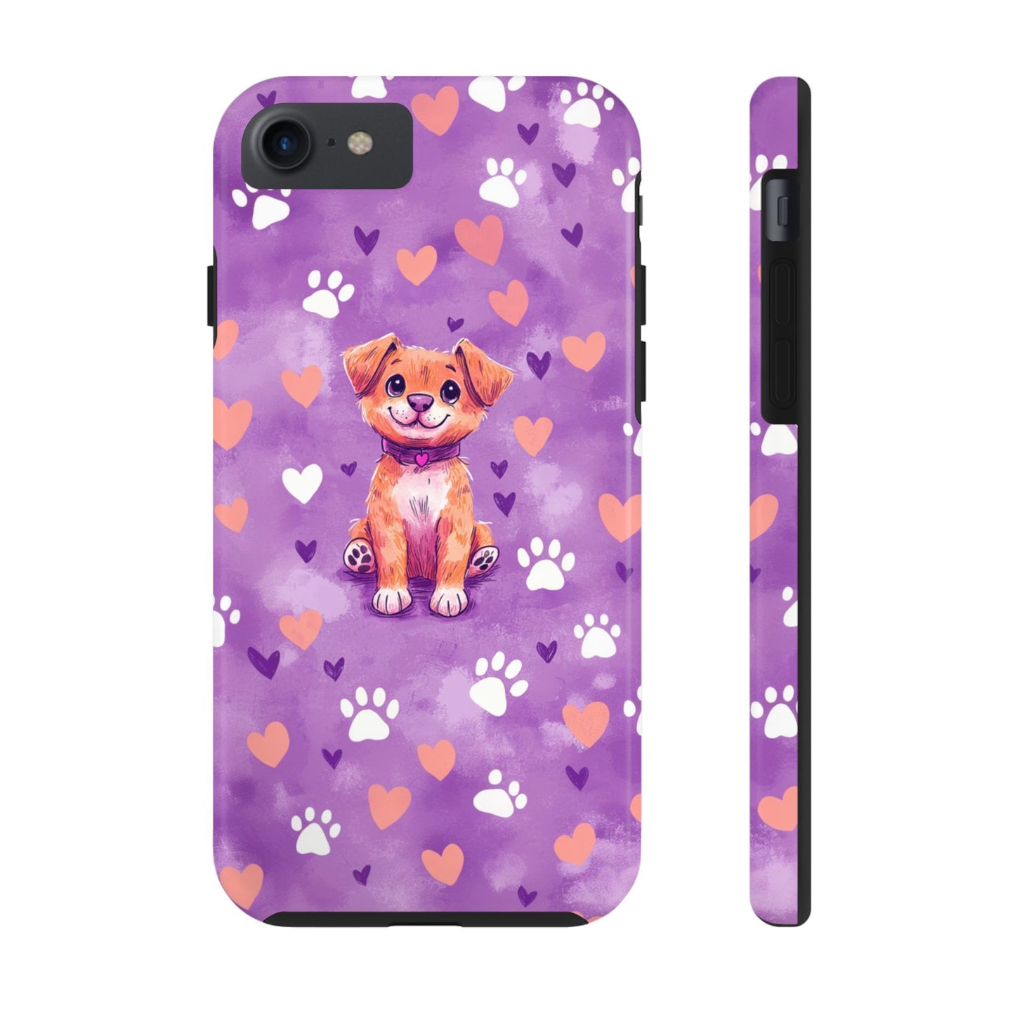 Cute Puppy iPhone Case - Adorable Pet Design with Hearts & Paw Prints, Protective Cover