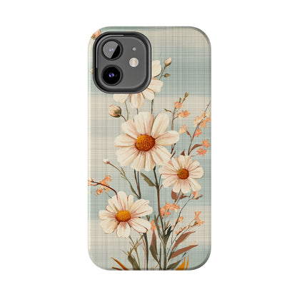 Vintage Plaid & Daisy Floral Tough iPhone Case – Dual-Layer Protection with Retro Flower Design