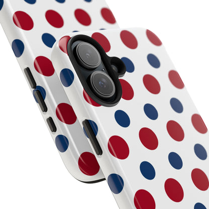 Patriotic Navy, White, and Red Polka Dot iPhone Case