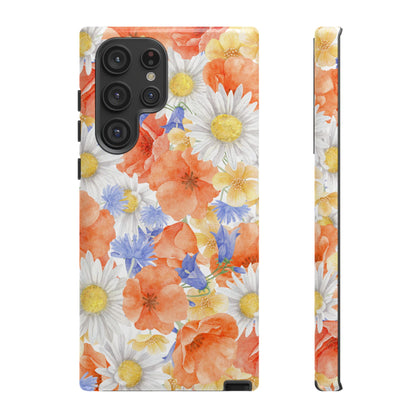 Watercolor Wildflower Pattern Samsung Galaxy Case – Durable Matte Finish with Daisy, Poppy & Cornflower Design