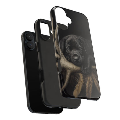 Adorable Black Labrador Puppy on Feathers iPhone Case