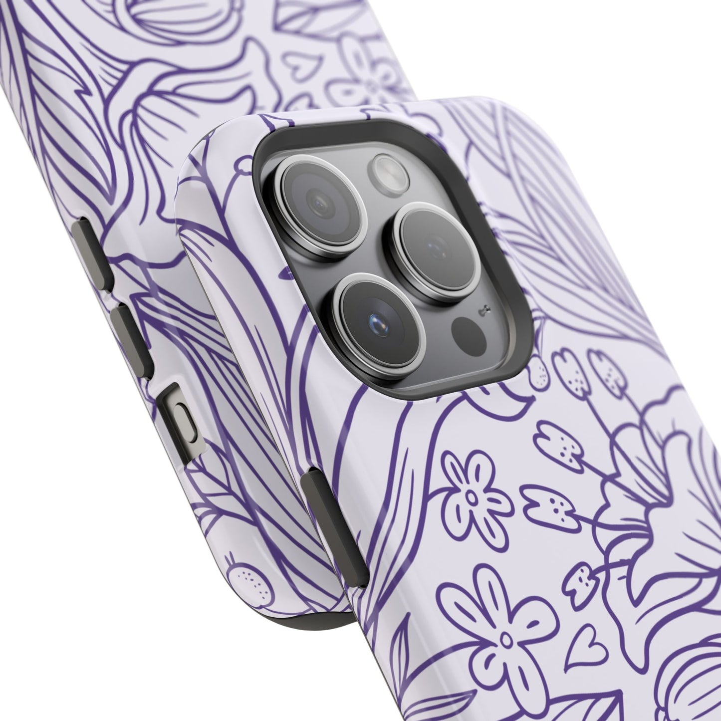 Lavender Floral Line Art Tough MagSafe iPhone Case – Minimalist Botanical Design with Dual-Layer Protection