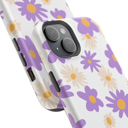 Retro Daisy Flower MagSafe iPhone Case – Pastel Purple & Cream Floral Design with Matte Finish