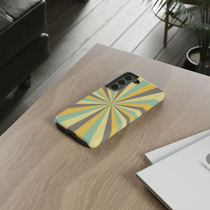 Vintage Sunburst Rays Samsung Galaxy Case – Bold 70s-Inspired Burst in Yellow, Mint, and Gray