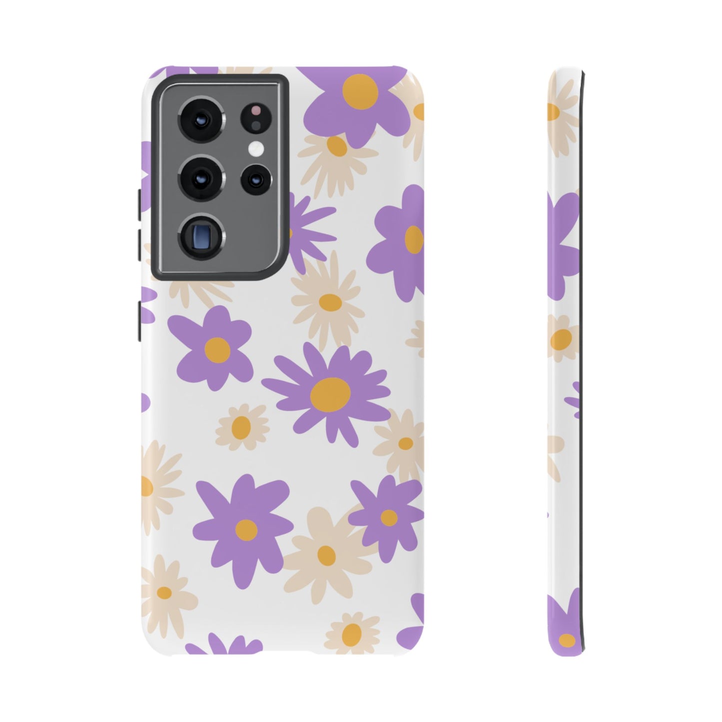 Retro Daisy Flower Samsung Galaxy Case – Pastel Purple & Cream Floral Design with Matte Finish