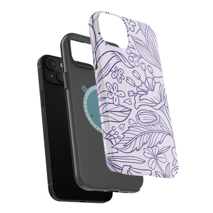 Lavender Floral Line Art Tough MagSafe iPhone Case – Minimalist Botanical Design with Dual-Layer Protection