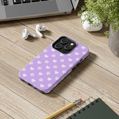 Lilac Paw Prints & Hearts – iPhone Case