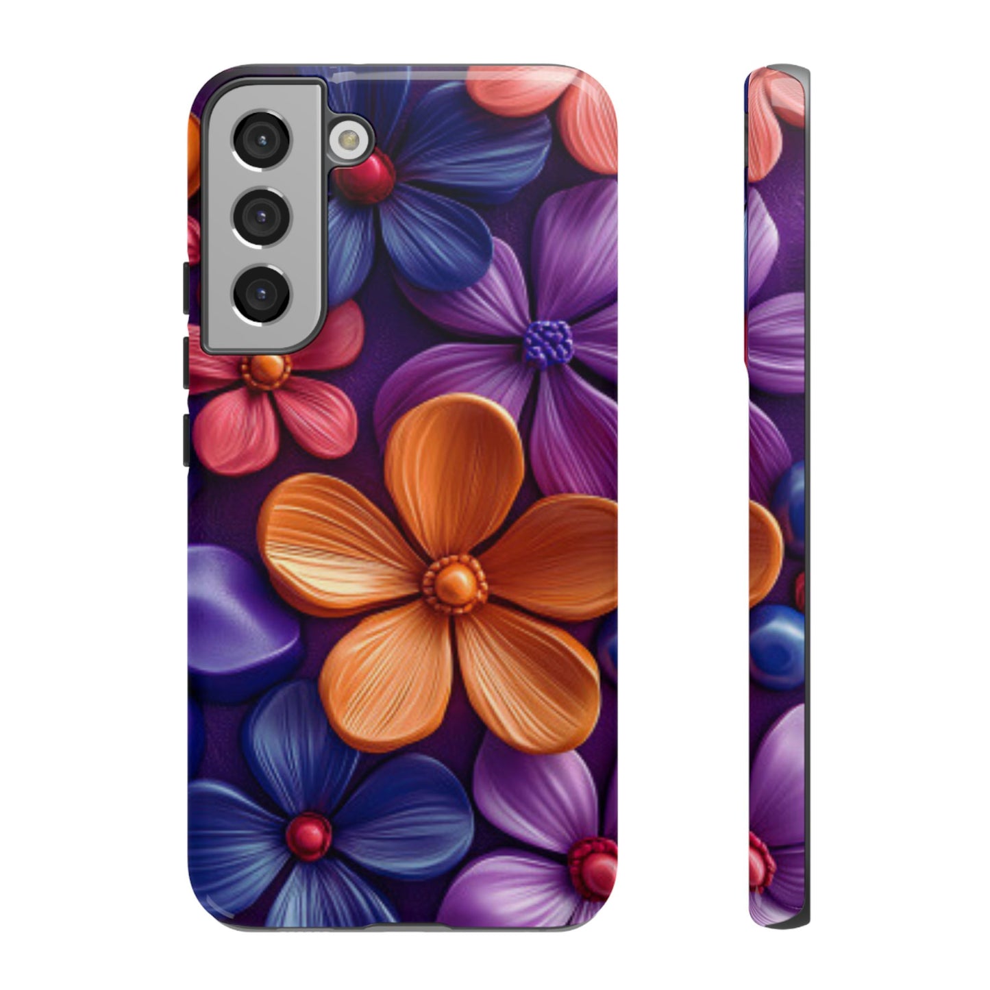 Bold Floral 3D Samsung Galaxy Case – Vivid Purple and Orange Flower Design, Shock - Resistant - BOGO Cases