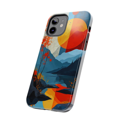 Abstract Autumn Landscape iPhone Case – Bold Colorful Sunset Design, Dual - Layer Protection - BOGO Cases