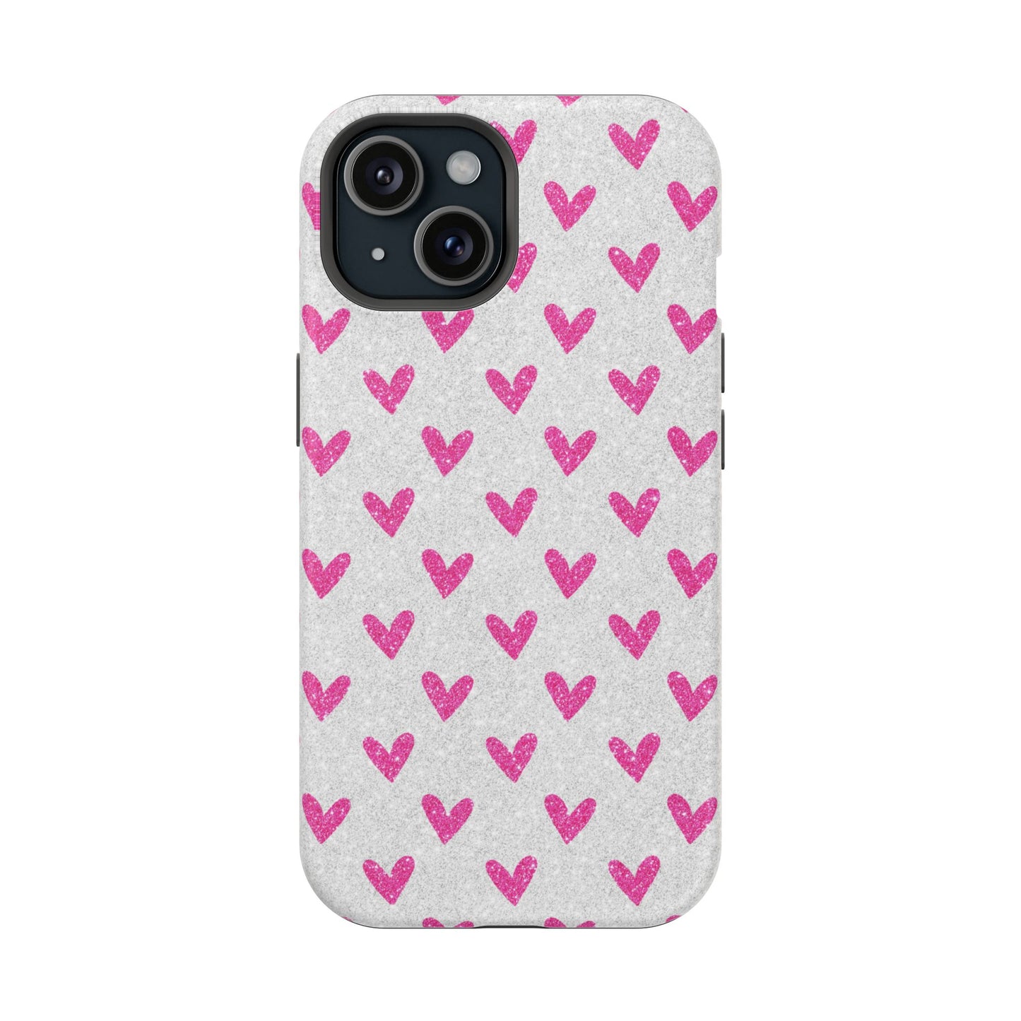 Pink Hearts on Glitter Silver – MagSafe iPhone Case