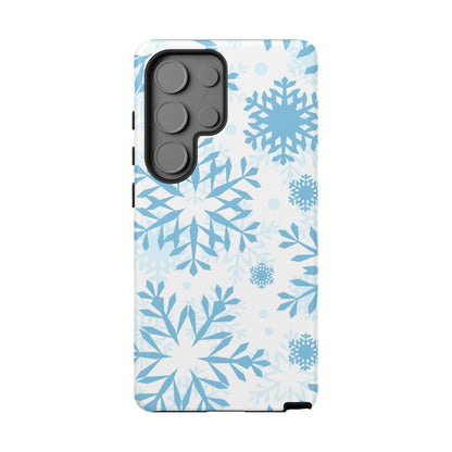 Frosty Blue Snowflakes Samsung Galaxy Case – Shockproof, Smooth Matte Finish, Dual-Layer Design