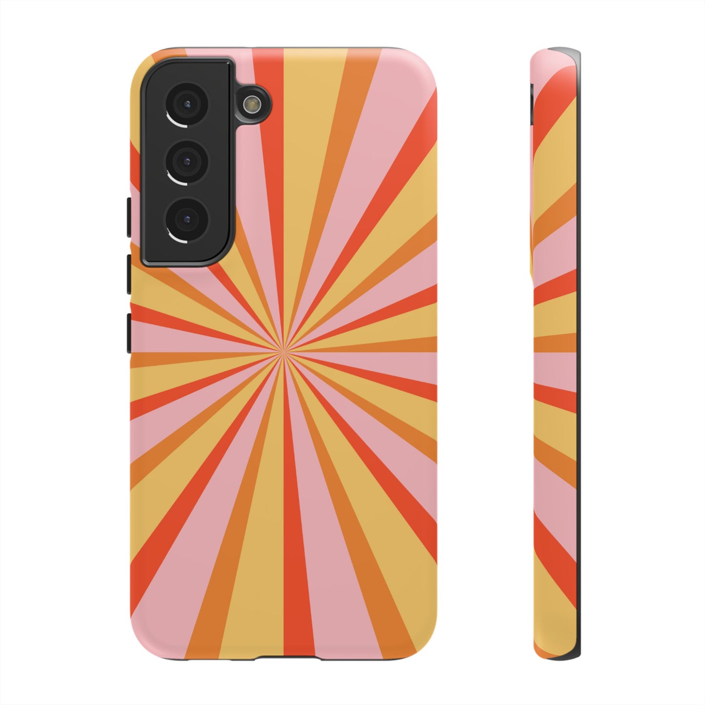 Bold Retro Sunburst Samsung Galaxy Case – Vibrant 70s-Inspired Rays in Orange, Pink, and Yellow