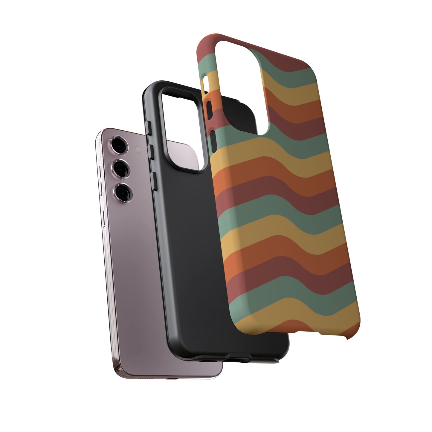 Retro Vibe Wavy Stripes Samsung Galaxy Case – 70s-Inspired in Teal, Orange, and Rust