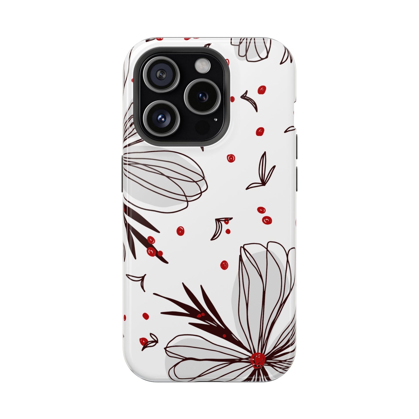 Minimalist Line Art Floral Tough MagSafe iPhone Case – Bold Red and Black Design, Shockproof Protection