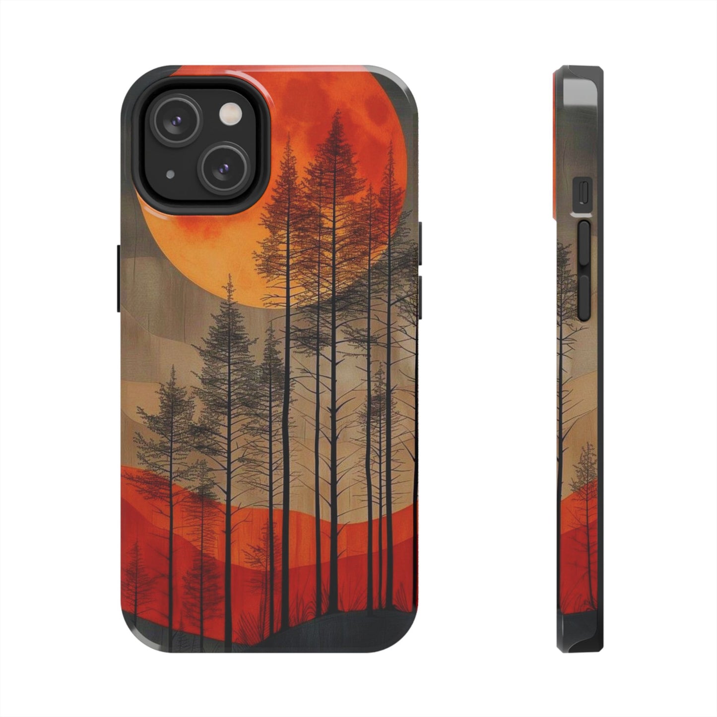 Moody Forest Moonrise iPhone Case – Dark Landscape Design, Dual-Layer Protection