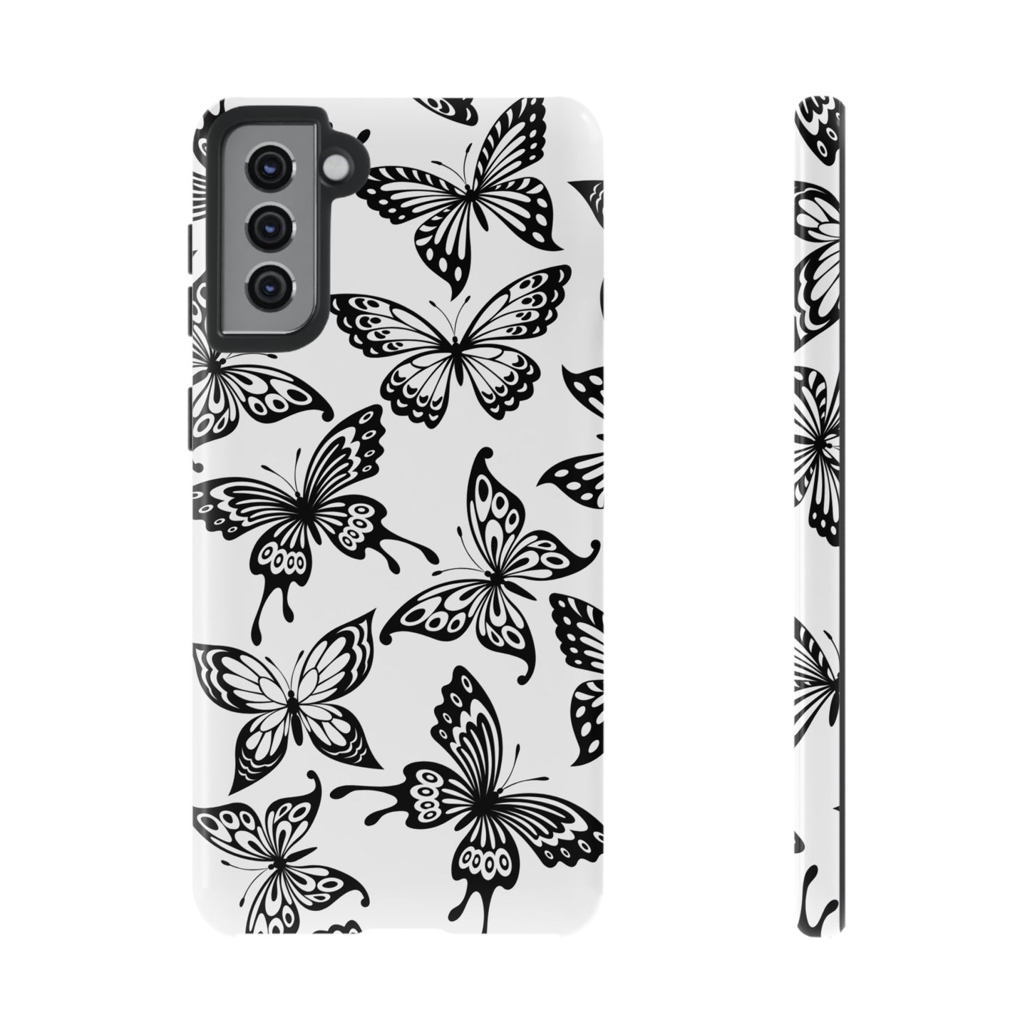Monochrome Butterfly Pattern Samsung Galaxy  Case – Dual-Layer Protection with Matte Finish