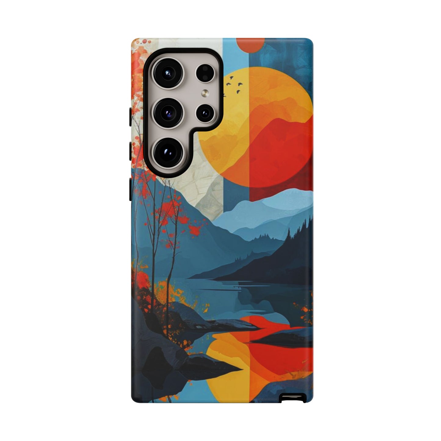 Abstract Autumn Landscape Samsung Galaxy Case – Bold Colorful Sunset Design, Dual-Layer Protection