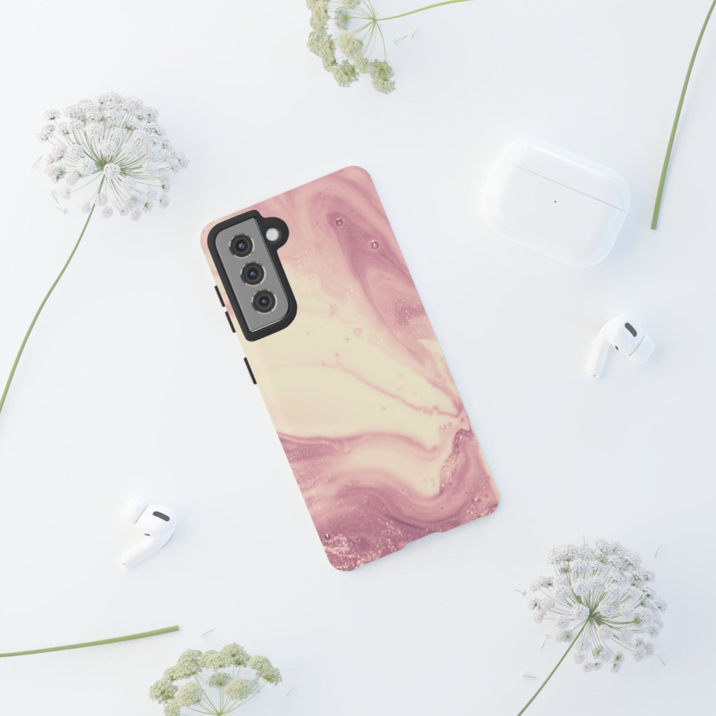 Blush Marble Glow – Samsung Galaxy Case with Rose Gold Swirl Design