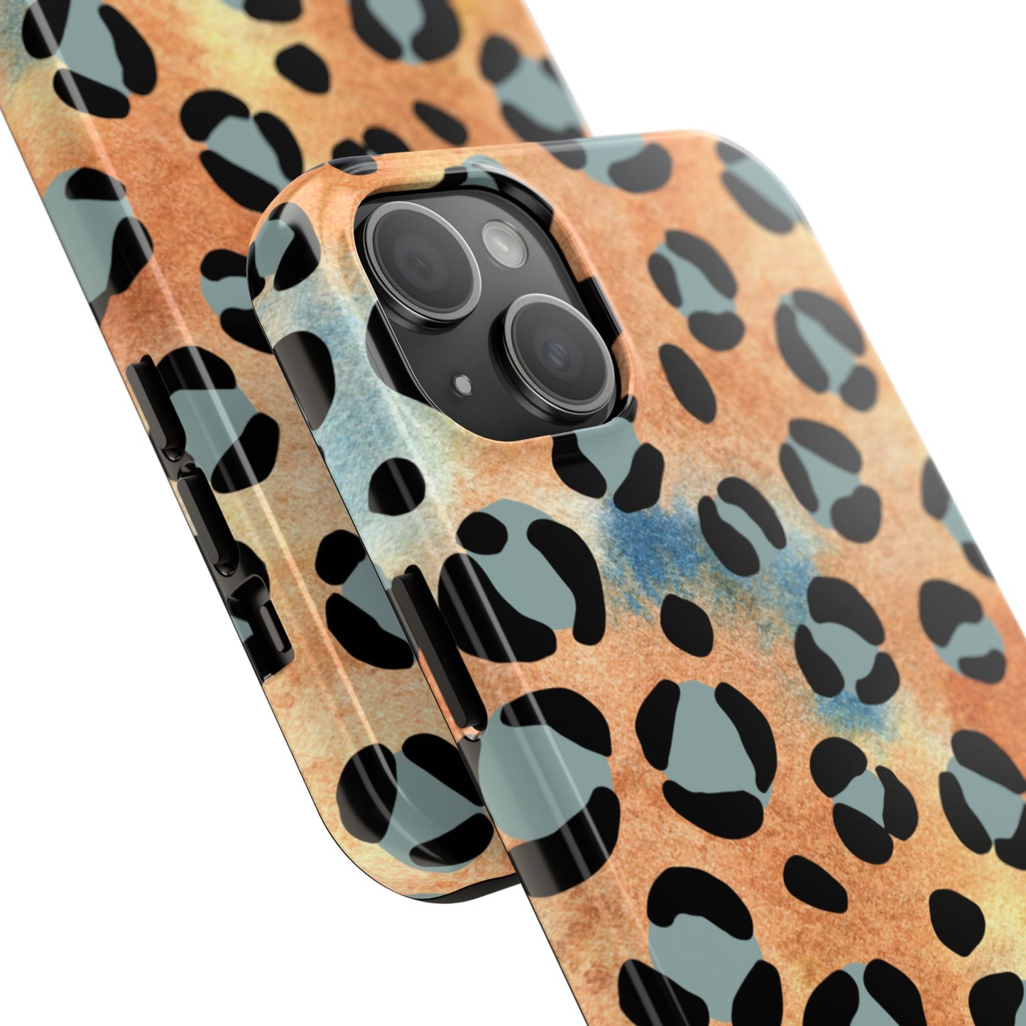 Sunset Watercolor Leopard Print Tough iPhone Case – Artistic Animal Pattern with Dual-Layer Protection