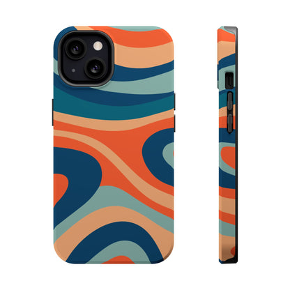 Retro Vibe Wavy Stripes MagSafe iPhone Case – 70s-Inspired in Teal, Orange, and Rust