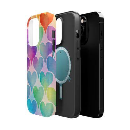 Rainbow Hearts Watercolor iPhone Case – Slim Design, Glossy Finish