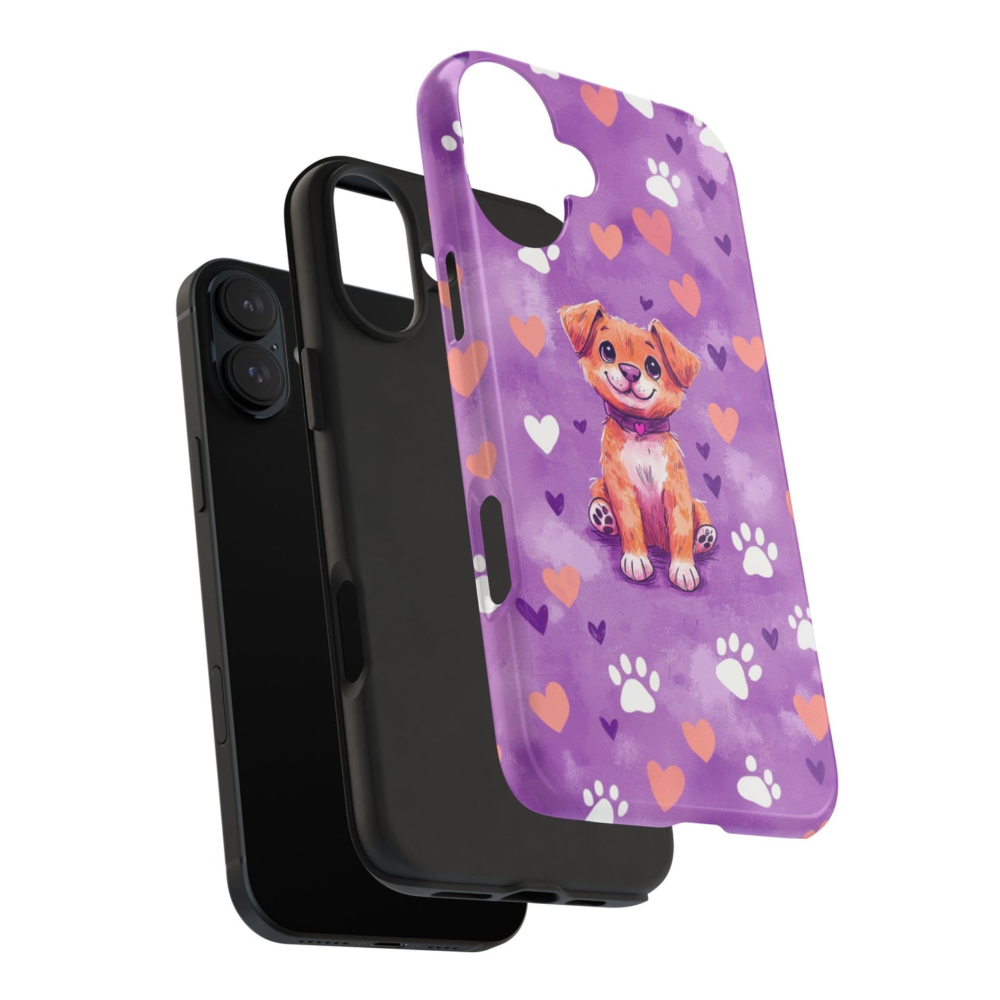 Cute Puppy iPhone Case - Adorable Pet Design with Hearts & Paw Prints, Protective Cover