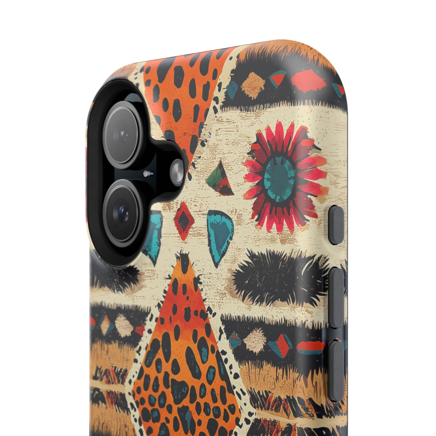 Wild Boho Leopard Print & Floral Tough MagSafe iPhone Case – Eclectic Tribal Design, Dual-Layer Protection